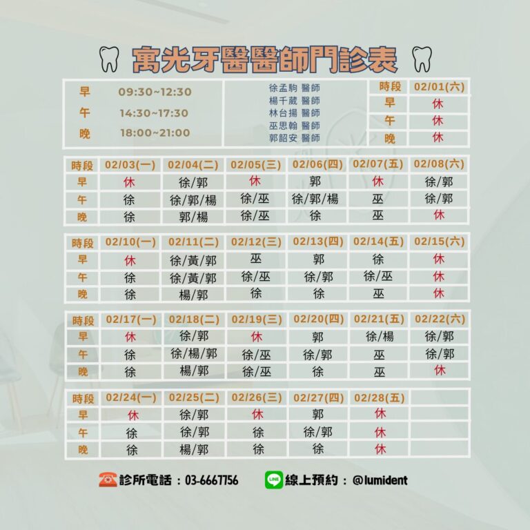 2月醫師班表